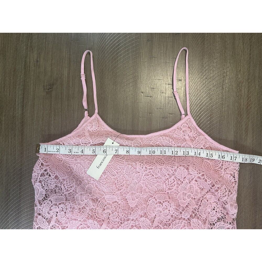 NWT Francesca’s Pink Crochet Lace Romper Spaghetti Straps Adjustable size Small - Picture 8 of 13